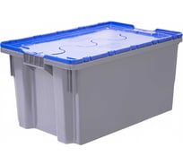 Ящик полимерный Тара.ру 600x400x315 Safe PRO гл. дно/сплошной серый с синей крышкой 33150