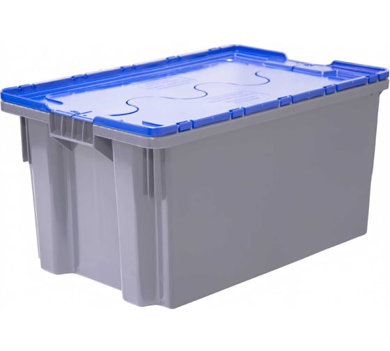 Ящик полимерный Тара.ру 600x400x315 Safe PRO гл. дно/сплошной серый с синей крышкой 33150 1
