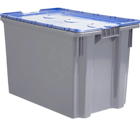Ящик полимерный Тара.ру 600x400x315 Safe PRO гл. дно/сплошной серый с синей крышкой 33150