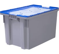 Ящик полимерный Тара.ру 600x400x365 Safe PRO гл. дно/сплошной серый с синей крышкой 33152