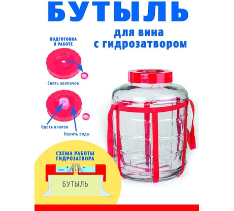 Стеклянная бутыль с крышкой-гидрозатвором ЛЕТО 25 л 28386
