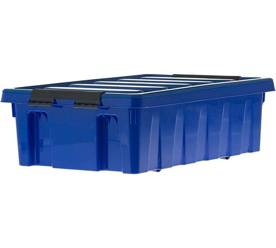 Ящик Rox Box п/п 580х390х180 мм с крышкой и клипсами, на роликах, синий 18709 1