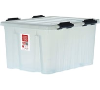 Ящик п/п Rox Box 740х565х415 мм с крышкой и клипсами, 120 л. на роликах, прозрачный 18714