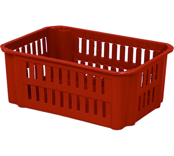 Перфорированный красный ящик для хранения и переноски продуктов Тара.ру п/э 323х223х124 23073 1