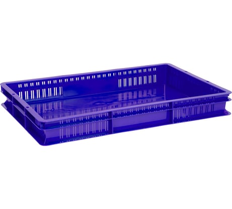 Ящик Тара.ру п/э 600х400х75 дно сплошное, стенки перфорированные, синий 07731