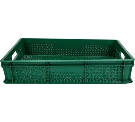 Ящик Тара.ру п/э 600х400х120 перфорированный, с ручками, зелёный 18436