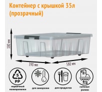 Подкроватный контейнер на роликах с крышкой Rox Box 35 л, прозрачный 035-00.07