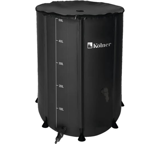 Бочка для воды KOLNER KWB 500B, 500 л, с краном и крышкой на молнии, черная, ПВХ, размер В 100 см х Д 80 см 8091100310