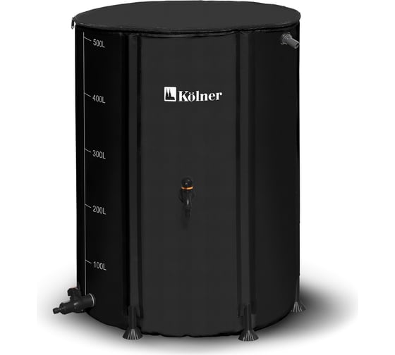 Бочка для воды Kolner KWB 500B (500 л, с краном и крышкой, ПВХ, черная, УФ-защита), 8091100310