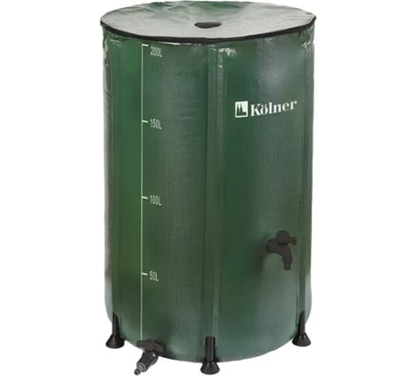 Бочка для воды KOLNER KWB 200B, 200 л, с краном и крышкой на молнии, зеленая, ПВХ, размер В 70 см х Д 60 см 8091100300