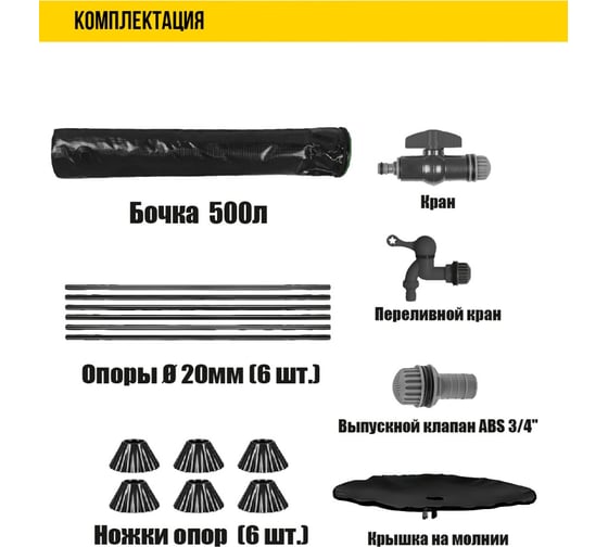 Бочка для воды KOLNER KWB 200B, 200 л, с краном и крышкой на молнии, зеленая, ПВХ, размер В 70 см х Д 60 см 8091100300