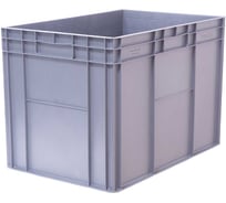 Ящик полимерный Тара.ру 600х400х420 мороз. стенки сплошные, дно гладкое, 4 закрытые ручки, серый 32545