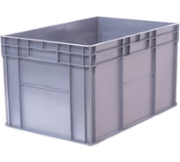 Ящик полимерный Тара.ру 600х400х340 стенки сплошные, дно гладкое, 4 закрытые ручки, цв. серый 32405