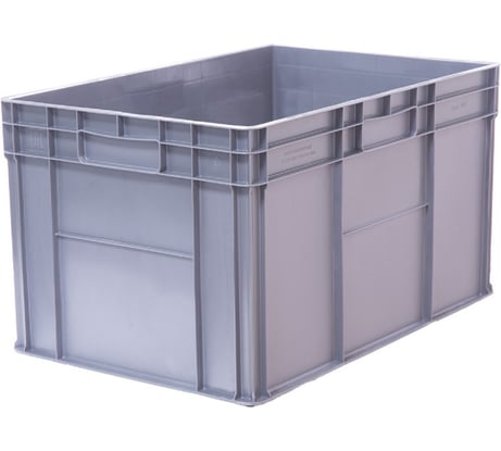 Ящик полимерный Тара.ру 600х400х340 стенки сплошные, дно гладкое, 4 закрытые ручки, цв. серый 32405