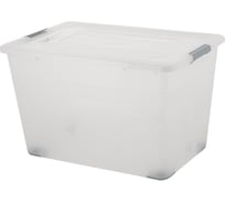 Ящик PLAST TEAM п/п 565х385х360 52л, для хранения, с крышкой, на клипсах, цв. натуральный 38108