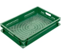 Ящик п/э 600х400х100 стенки перф. перф. дно цв. зелёный Тара.ру 23651