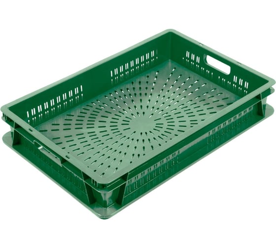 Ящик п/э 600х400х100 стенки перф. перф. дно цв. зелёный Тара.ру 23651 1