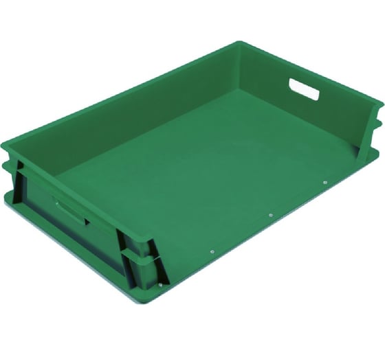 Ящик п/э 740х465х145 сплошной, 3-х бортный цв. зелёный Тара.ру 21865 1