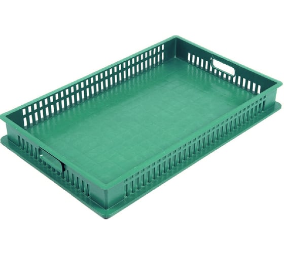 Ящик п/э 740х465х95 дно сплошное, стенки перфорированные цв. зелёный Тара.ру 21855 1