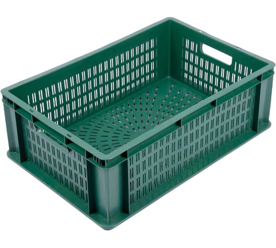 Ящик п/э 600х400х200 стенки перф. перф. дно цв. зелёный Тара.ру 26727 1