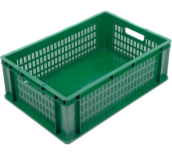 Ящик п/э 600х400х200 стенки перф. сплош. дно цв. зелёный Тара.ру 26729 1