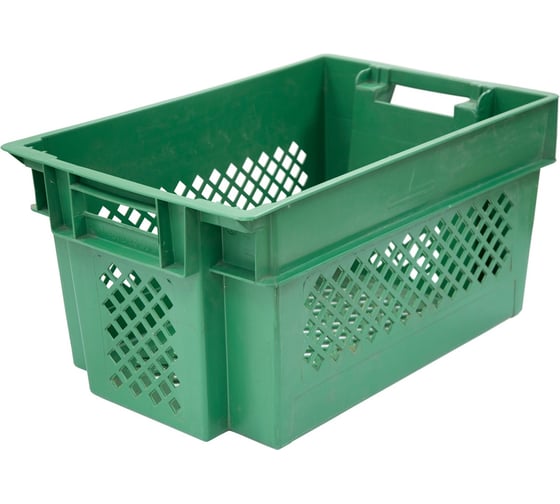 Ящик п/э 600х400х300 перфорированный цв. зелёный Тара.ру 18309 1