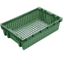Ящик п/э 600х400х152 1,2кг. перфорированный, в виде плетённой корзины цв. зелёный Тара.ру 32769