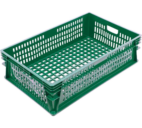 Ящик п/э 740х465х200 перфорированный цв. зелёный Тара.ру 26205 1
