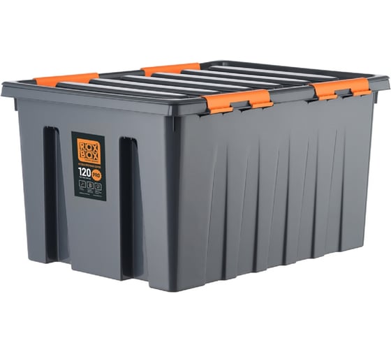 Ящик п/п Rox Box 740х565х415 мм с крышкой и клипсами, на роликах, PRO, 120 л. цв. антрацит 25343 1