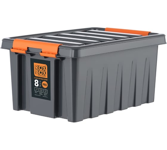Ящик п/п Rox Box 335х220х160 мм с крышкой и клипсами PRO, 8 л. цв. антрацит 25338 1