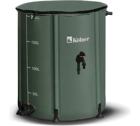 Бочка для воды Kolner KWB 200G 200 л, с краном и крышкой, ПВХ, зеленая, УФ-защита 8091100340