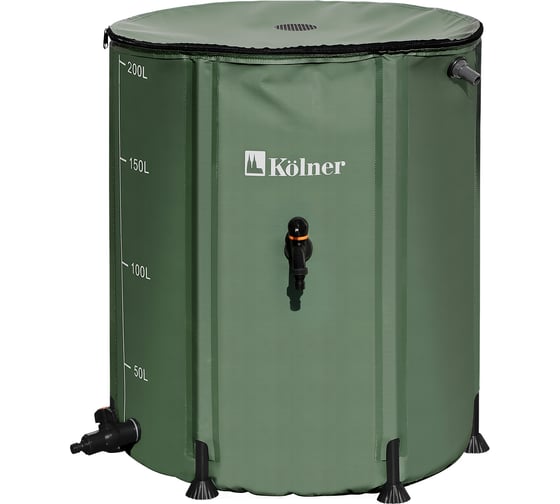 Бочка для воды Kolner KWB 200G 200 л, с краном и крышкой, ПВХ, зеленая, УФ-защита 8091100340