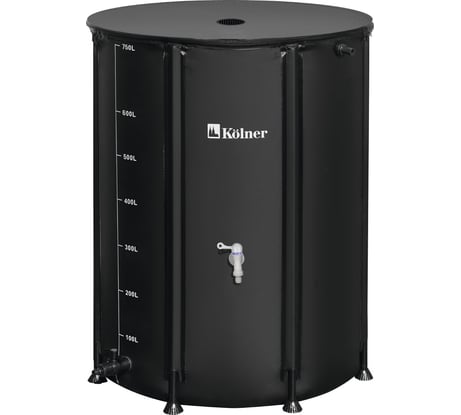 Бочка для воды Kolner KWB 750B 750 л, с краном и крышкой, ПВХ, черная, УФ-защита 8091100350