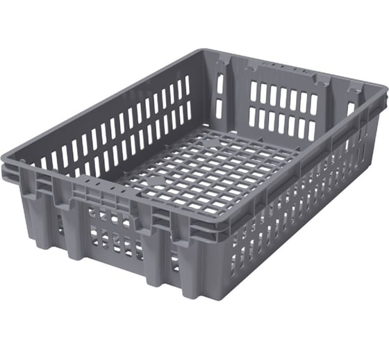 Ящик полимерный Тара.ру 600х400х152,5 хлебный перфорированный серый 40672