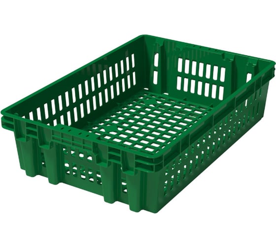 Ящик полимерный Тара.ру 600х400х152,5 хлебный перфорированный зелёный 40670