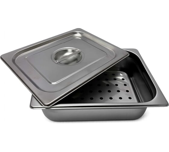 Гастроемкость ТТ-Урал GN 1/2-100 мм с крышкой и дренажом, нержавеющая сталь УТ-00021189+крышка+дренаж