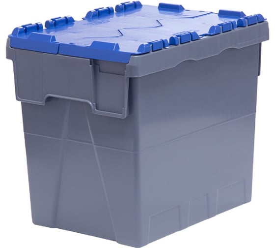Ящик полимерный Тара.ру Safe EVO 400х300х360 сплошной серый с синей крышкой 41348