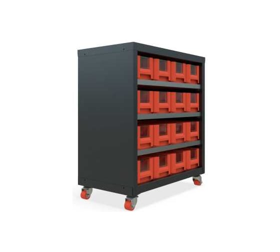 Кассетница система хранения IRONMEBEL Модуль бокс 300 с красными ящиками 300х117х90 (3109), на мобильном основании M-MBOX3-1-3109-R-mob