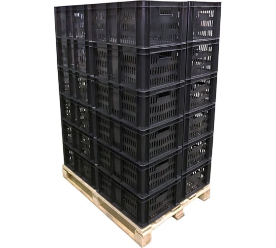 Ящик п/э 600x400x250 перфорированный, комплект, из 24 шт. цв. чёрный Тара.ру 27014