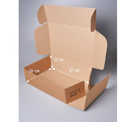 Самосборная картонная коробка PACK INNOVATION 37x26x12 см, объем 11.5 л, 40 шт. IP0GKSS372612-40