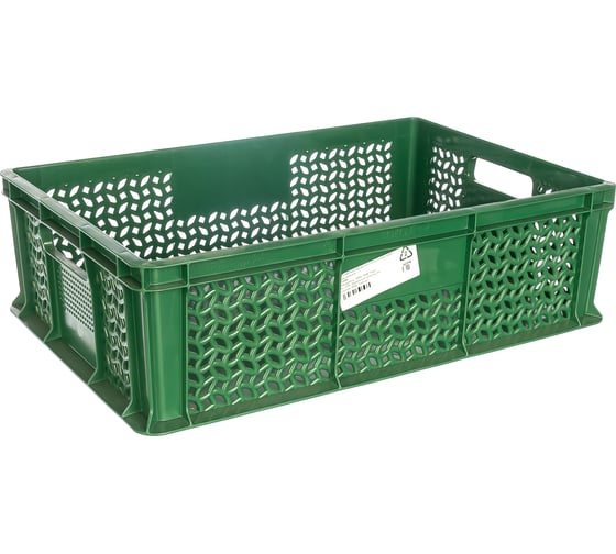 Перфорированный ящик с ручками Тара.ру 600х400х180 мм, дно сплошное, зеленый 16686 1
