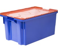 Ящик п/э 600х400х300, сплошной, синий с оранжевой крышкой Тара.ру 18663