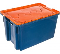 Ящик п/э 600х400х350, сплошной, синий с оранжевой крышкой Тара.ру 18661