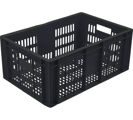 Колбасный ящик п/э 600х400х250 с перфорацией черный, вес 1,6 кг Тара.ру 00378