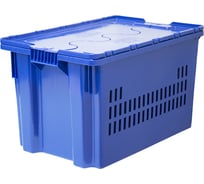 Ящик с крышкой п/э 600х400х350 дно сплошное, стенки перфорированные, синий Тара.ру 18776
