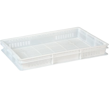 Ящик п/э с перфорацией 600x400x75 белый морозостойкий Тара.ру 04656