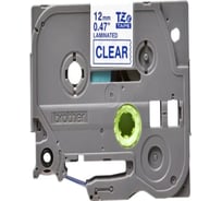 Ламинированная наклейка Brother 12 мм, синий шрифт на прозрачном фоне, длина 8 м TZE133