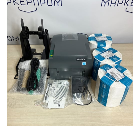 Принтер Маркерпром Godex G530U для монтажа с держателем рулона, со стартовым набором кабельных бирок по 1000 шт., с шаблонами для печати mprg530uv2