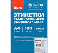 Самоклеящиеся универсальные этикетки BURO A4, 38x21.2 мм, 65 шт. на листе/100 л./белый, матовое 1529696