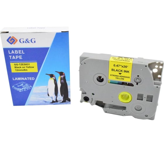 Картридж ленточный G&G GG-TZES631 черный на желтом 12x8 для Brother 1010/1260VP/1830VP/9700PC 2073251 1